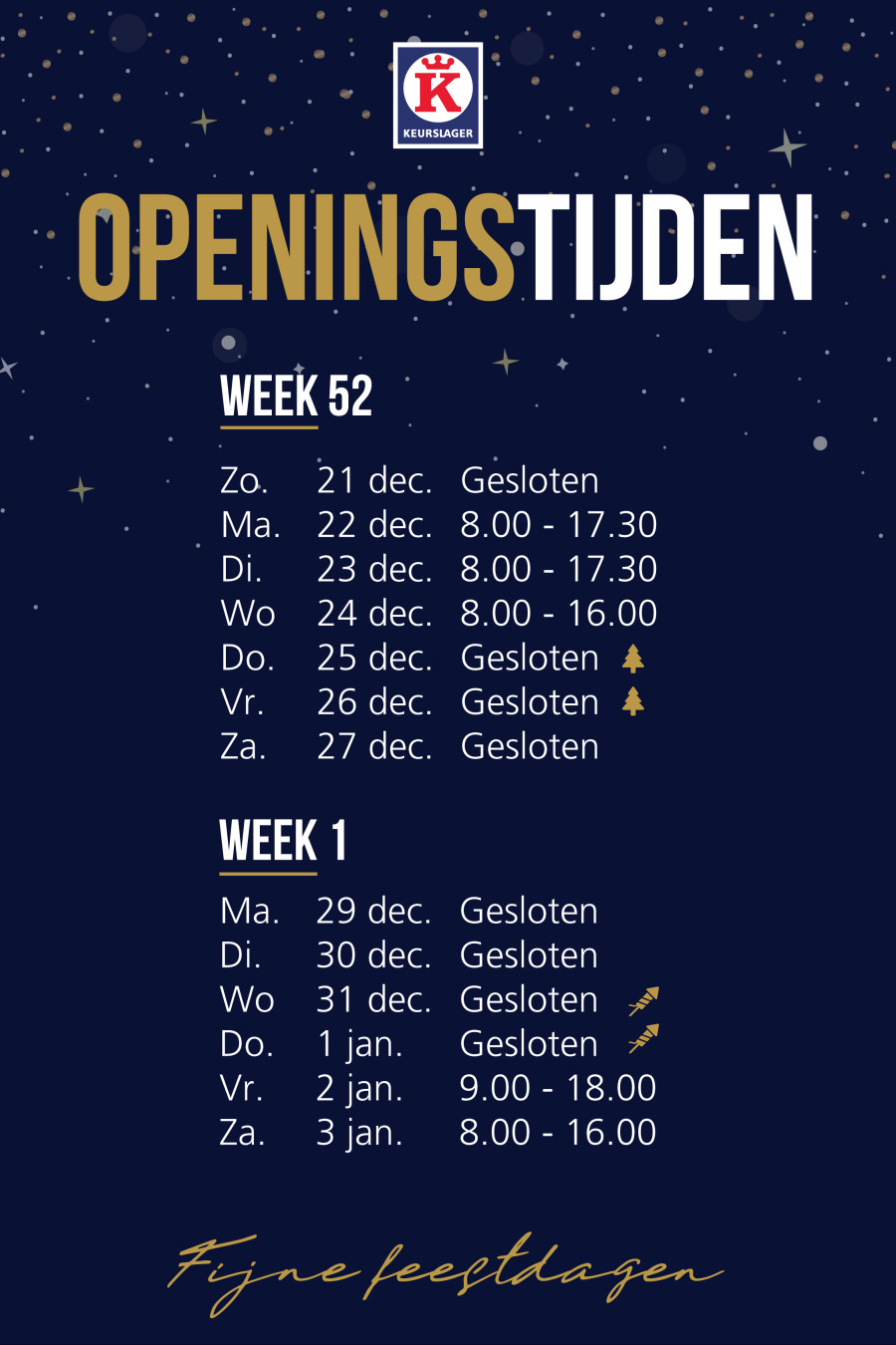 Aangepaste openingstijden Kerst