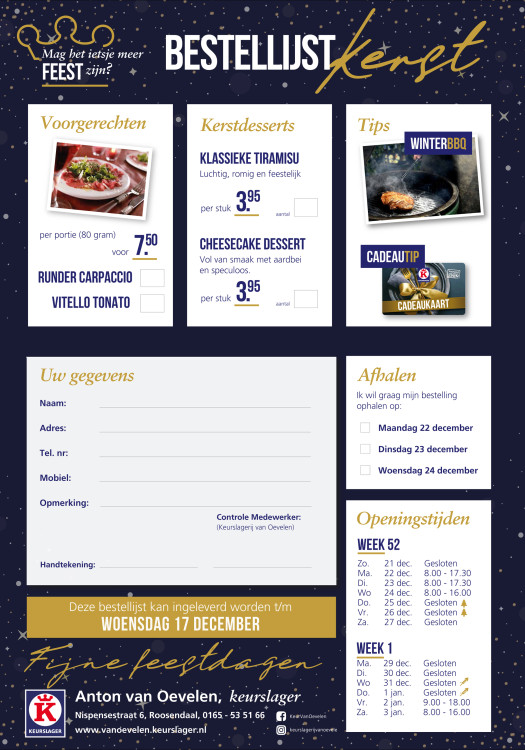 Bestellijst vlees voorkant